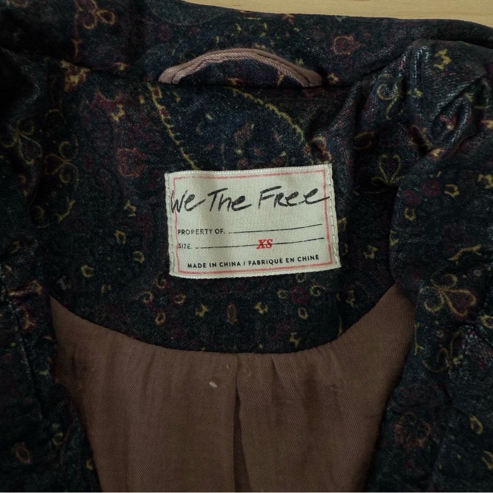 Free People We the Free Printed Collar Black Reid Smoking Jacket Blazer XS - Picture 16 of 17